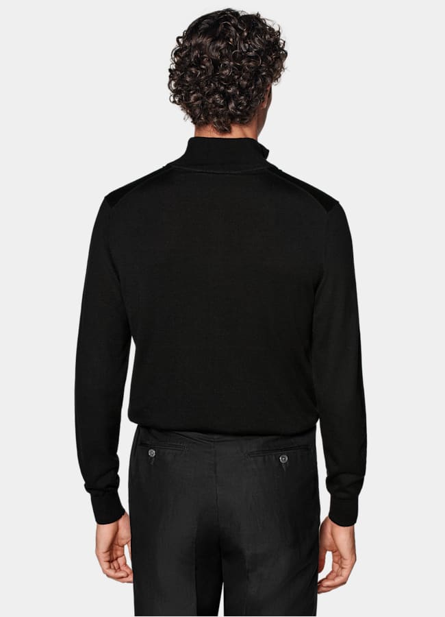 SUITSUPPLY Silk, Wool, Cashmere Black Half Zip
