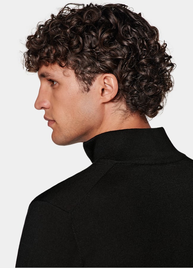 SUITSUPPLY Silk, Wool, Cashmere Black Half Zip