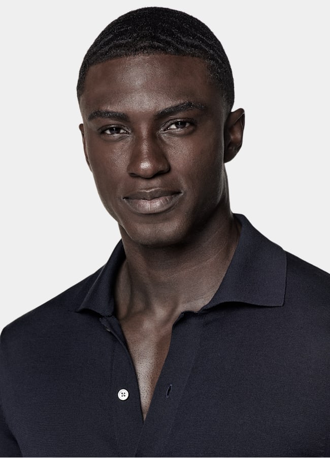 SUITSUPPLY Cotton Silk Navy Long Sleeve Polo Cardigan