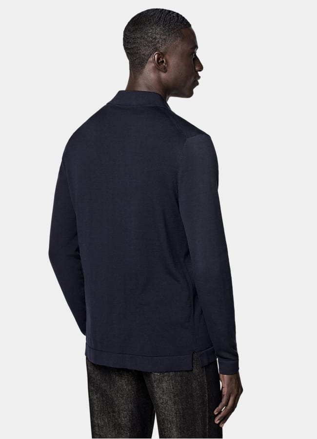 SUITSUPPLY Cotton Silk Navy Long Sleeve Polo Cardigan