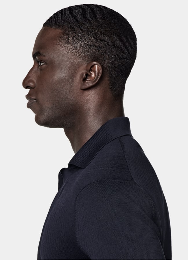 SUITSUPPLY Cotton Silk Navy Long Sleeve Polo Cardigan