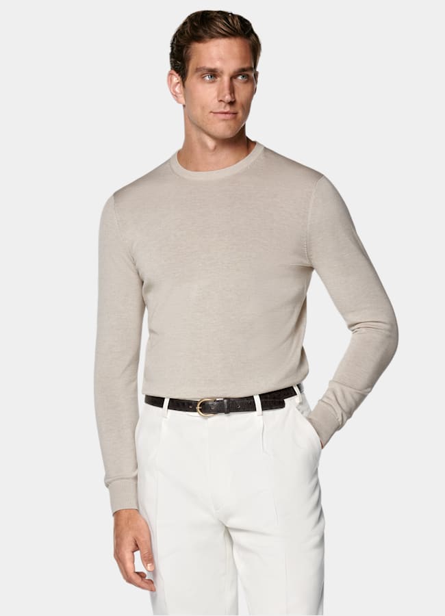 SUITSUPPLY Californian Cotton & Mulberry Silk Sand Crewneck