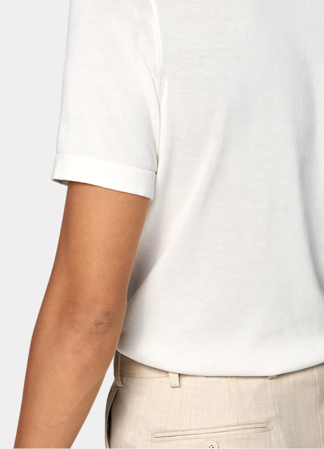 SUITSUPPLY Cotton Silk Off-White Short Sleeve Crewneck