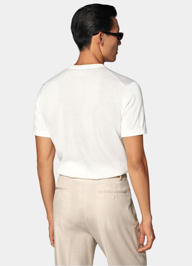 SUITSUPPLY Cotton Silk Off-White Short Sleeve Crewneck