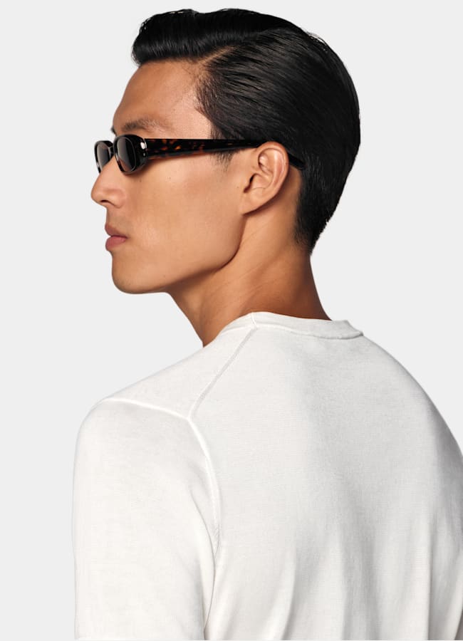 SUITSUPPLY Cotton Silk Off-White Short Sleeve Crewneck