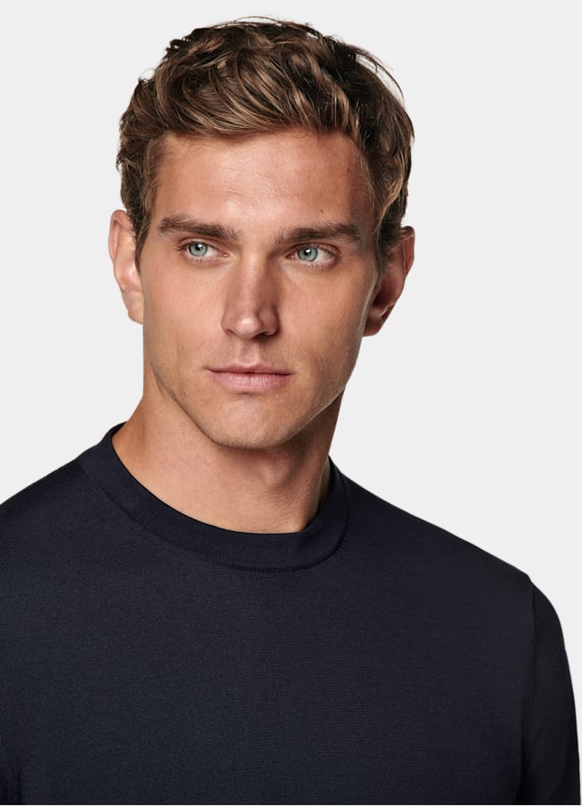 SUITSUPPLY Cotton Silk Navy Short Sleeve Crewneck