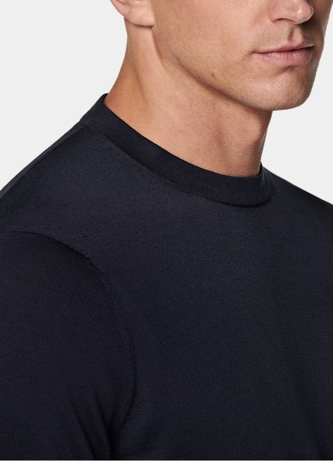 SUITSUPPLY Cotton Silk Navy Short Sleeve Crewneck