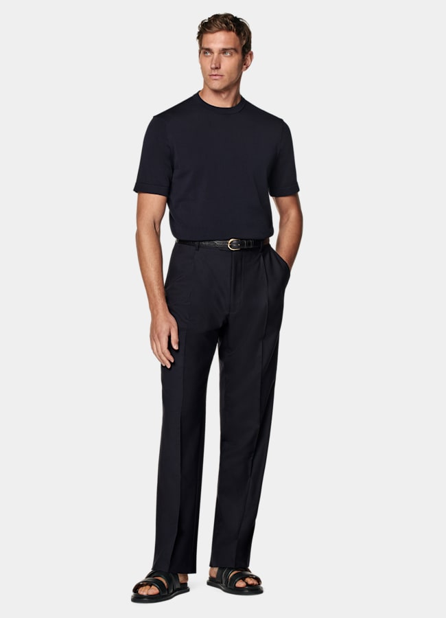 SUITSUPPLY Cotton Silk Navy Short Sleeve Crewneck