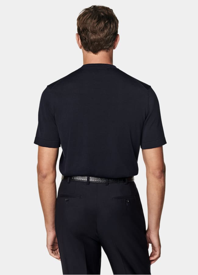 SUITSUPPLY Cotton Silk Navy Short Sleeve Crewneck