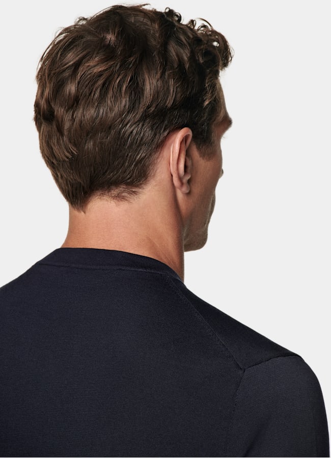 SUITSUPPLY Cotton Silk Navy Short Sleeve Crewneck