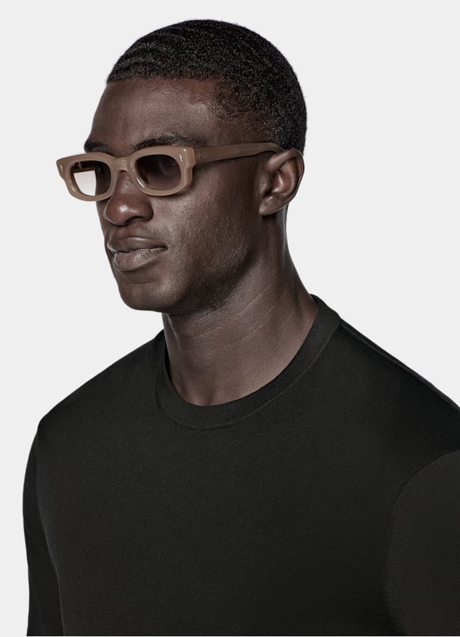 SUITSUPPLY Cotton Silk Black Short Sleeve Crewneck