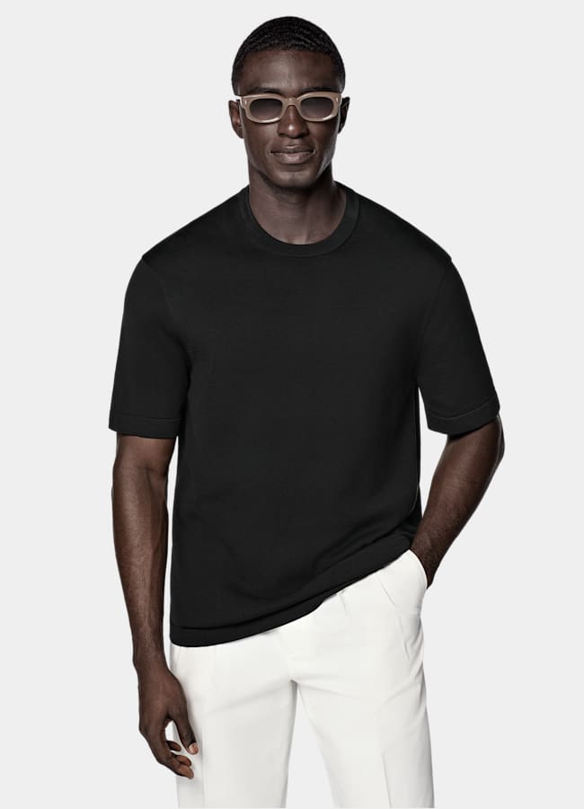 SUITSUPPLY Cotton Silk Black Short Sleeve Crewneck