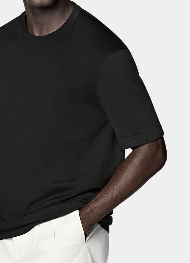 SUITSUPPLY Cotton Silk Black Short Sleeve Crewneck