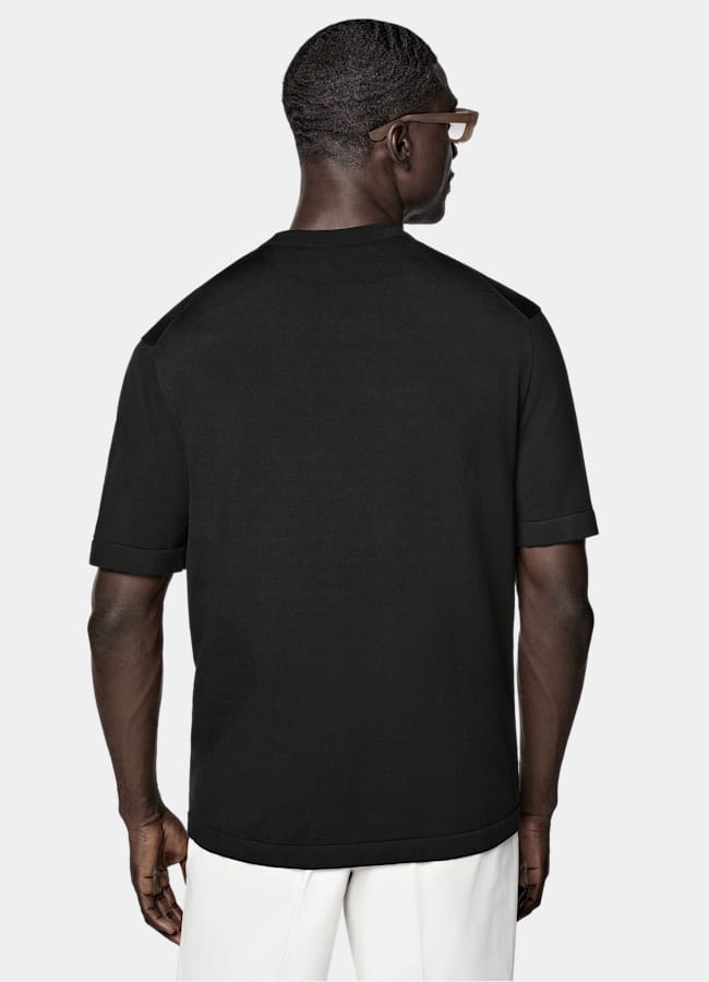 SUITSUPPLY Cotton Silk Black Short Sleeve Crewneck