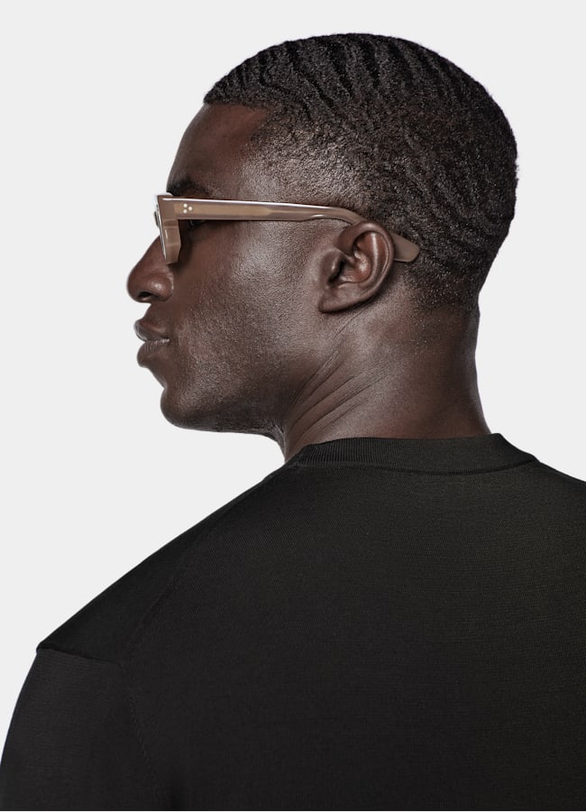 SUITSUPPLY Cotton Silk Black Short Sleeve Crewneck