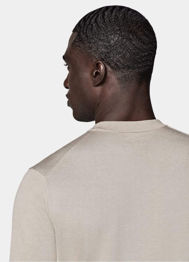 SUITSUPPLY Californian Cotton & Mulberry Silk Light Taupe Short Sleeve Crewneck