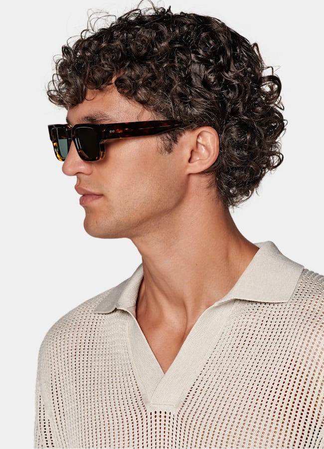 SUITSUPPLY Kalifornische Baumwolle und Maulbeerseide Poloshirt sand knopffrei Crochet