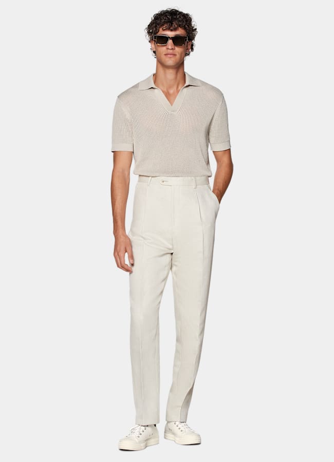 SUITSUPPLY Kalifornische Baumwolle und Maulbeerseide Poloshirt sand knopffrei Crochet