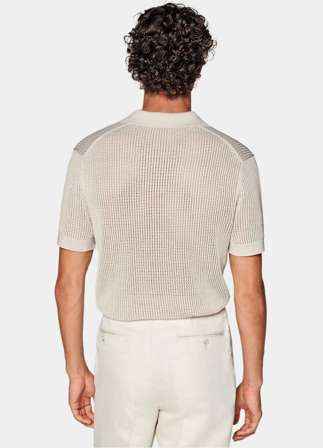 SUITSUPPLY Kalifornische Baumwolle und Maulbeerseide Poloshirt sand knopffrei Crochet