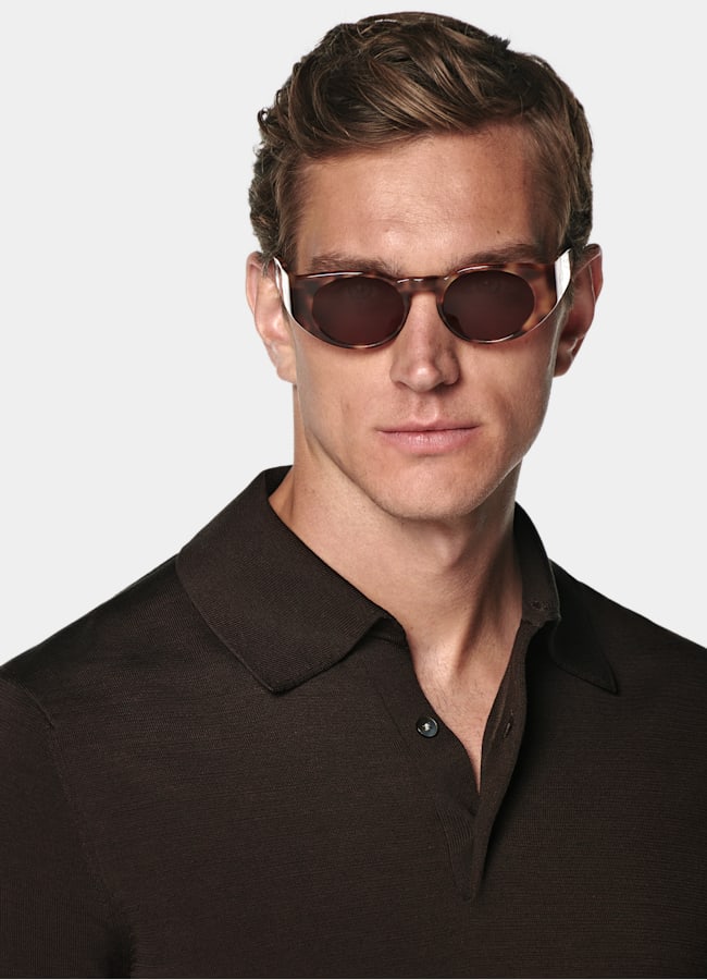 SUITSUPPLY Californian Cotton & Mulberry Silk Dark Brown Polo