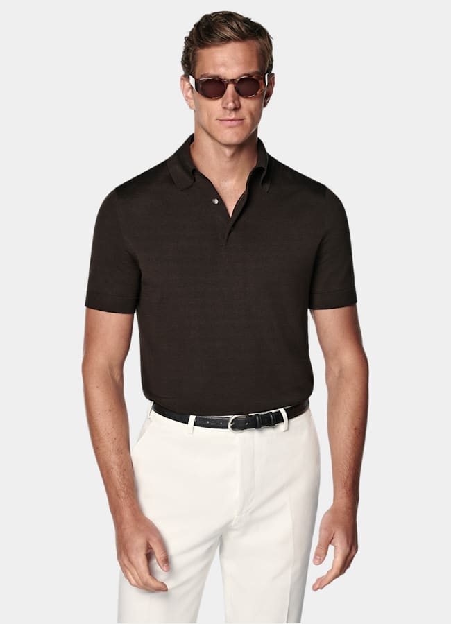 SUITSUPPLY Californian Cotton & Mulberry Silk Dark Brown Polo
