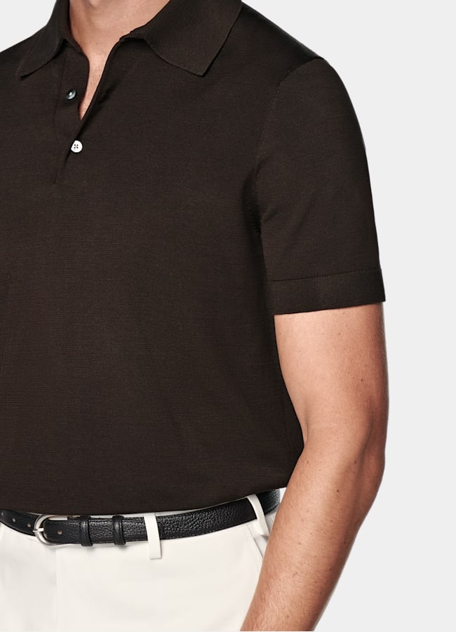 SUITSUPPLY Californian Cotton & Mulberry Silk Dark Brown Polo