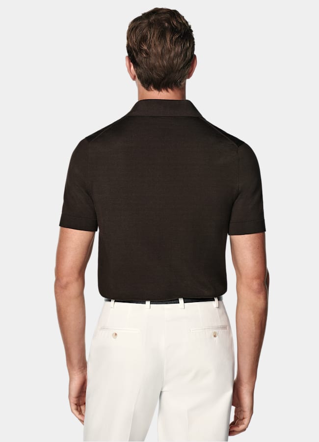 SUITSUPPLY Californian Cotton & Mulberry Silk Dark Brown Polo