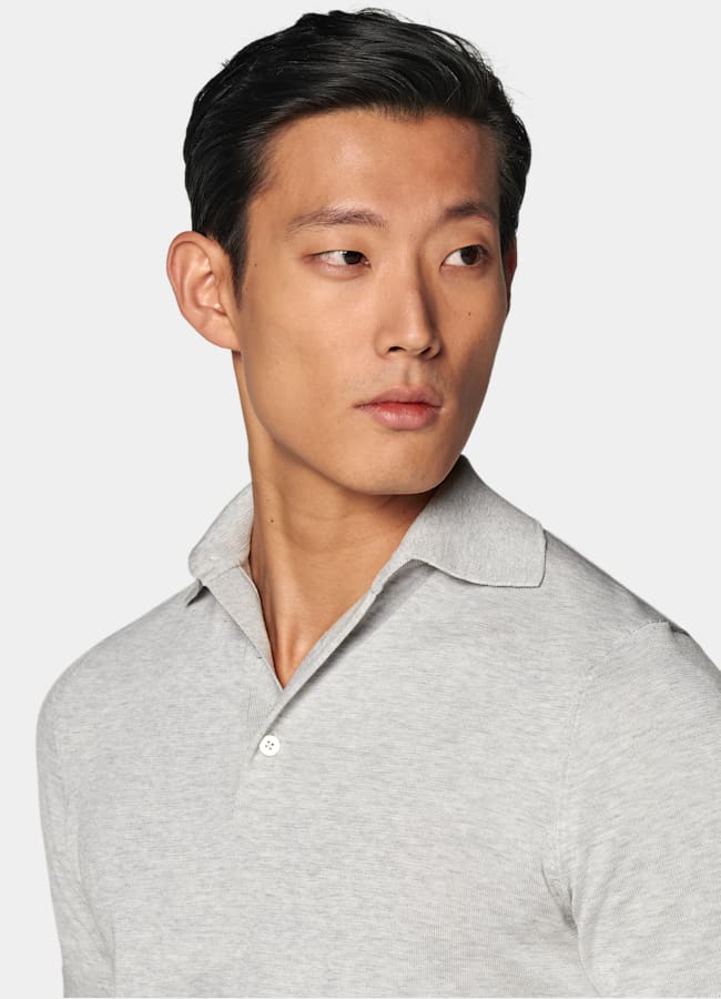 SUITSUPPLY Cotton Silk Light Grey Polo