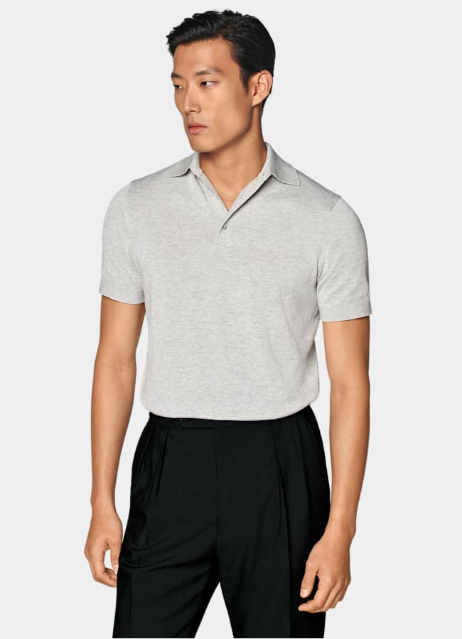 SUITSUPPLY Cotton Silk Light Grey Polo
