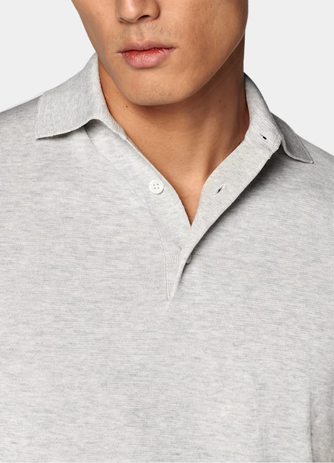 SUITSUPPLY Cotton Silk Light Grey Polo