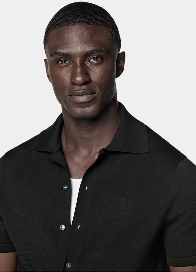 SUITSUPPLY Cotton Silk Black Polo Cardigan