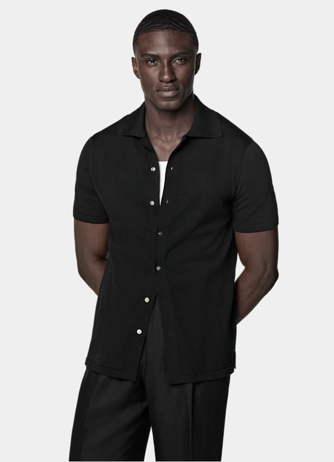 SUITSUPPLY Cotton Silk Black Polo Cardigan