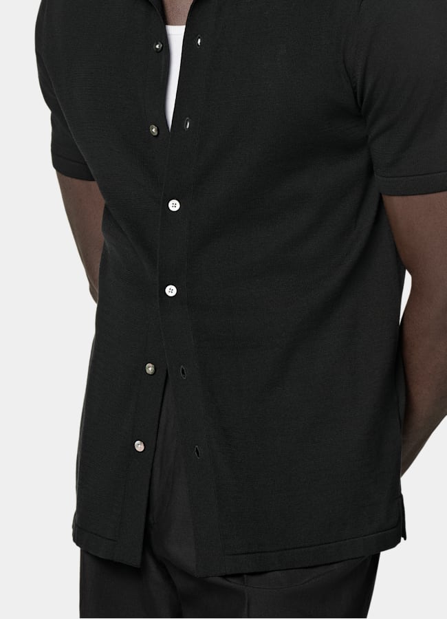 SUITSUPPLY Cotton Silk Black Polo Cardigan