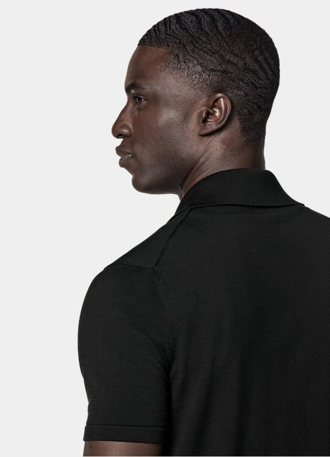 SUITSUPPLY Cotton Silk Black Polo Cardigan