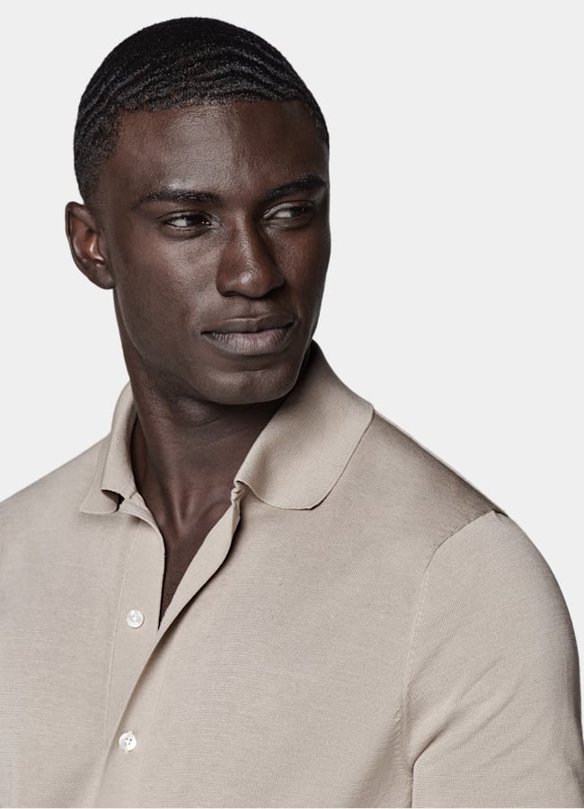 SUITSUPPLY Californian Cotton & Mulberry Silk Light Taupe Polo Cardigan