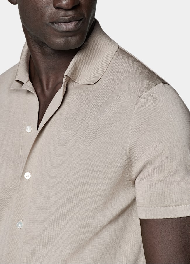 SUITSUPPLY Californian Cotton & Mulberry Silk Light Taupe Polo Cardigan