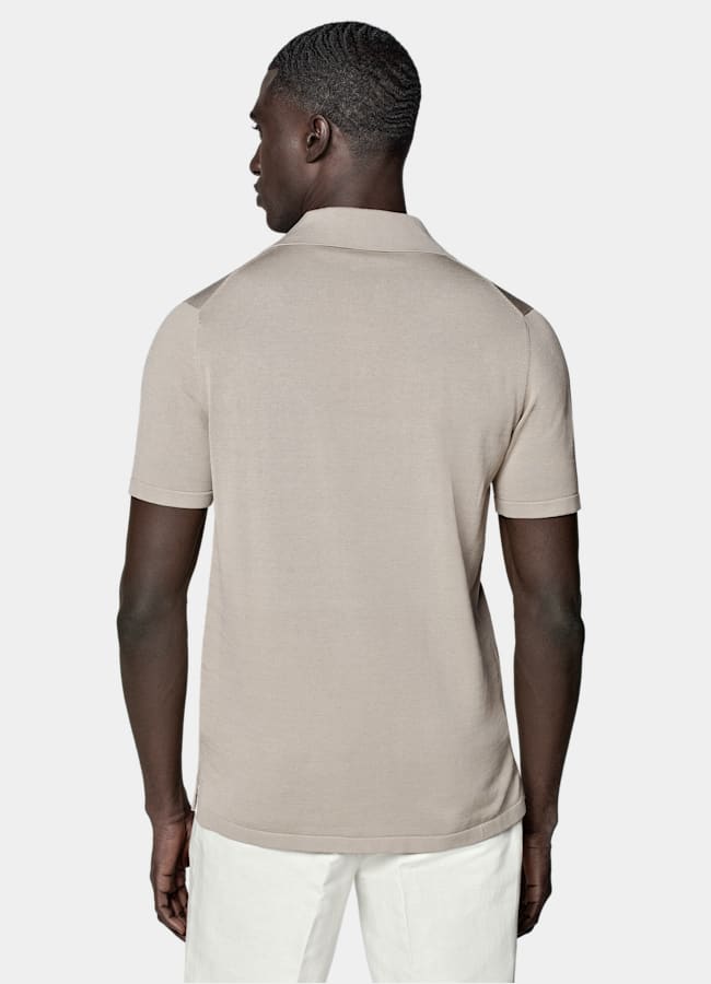 SUITSUPPLY Californian Cotton & Mulberry Silk Light Taupe Polo Cardigan