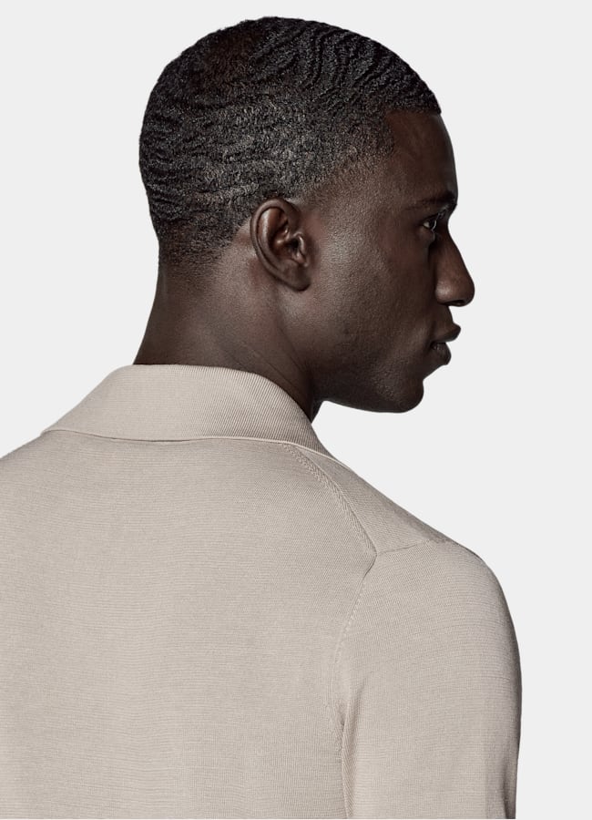 SUITSUPPLY Californian Cotton & Mulberry Silk Light Taupe Polo Cardigan