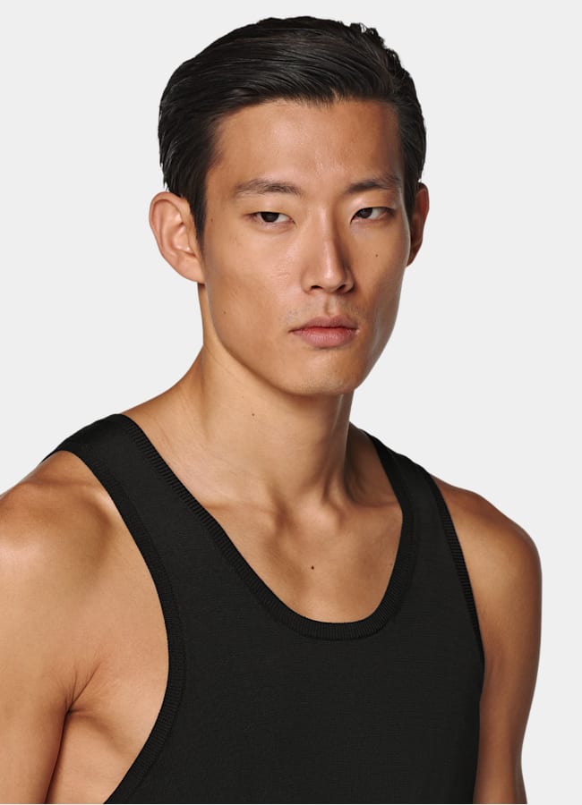 SUITSUPPLY Cotton Silk Black Knitted Tank Top
