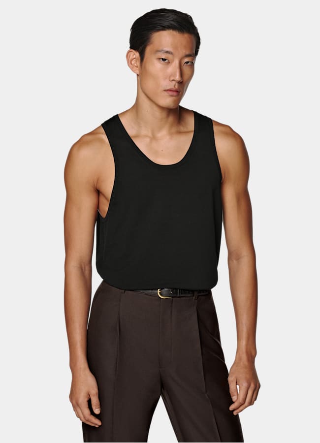 SUITSUPPLY Cotton Silk Black Knitted Tank Top