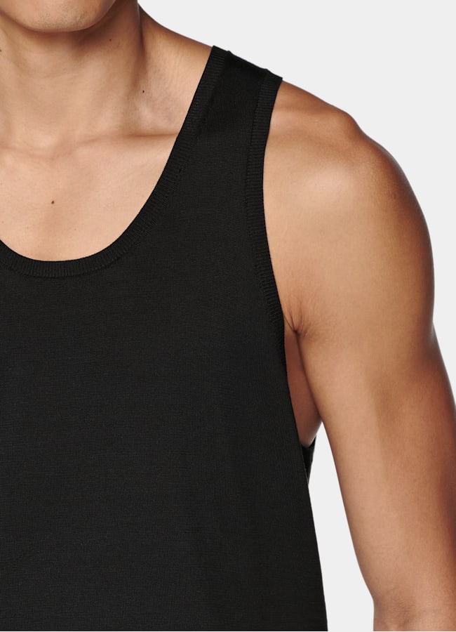 SUITSUPPLY Cotton Silk Black Knitted Tank Top