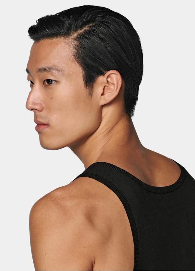 SUITSUPPLY Cotton Silk Black Knitted Tank Top