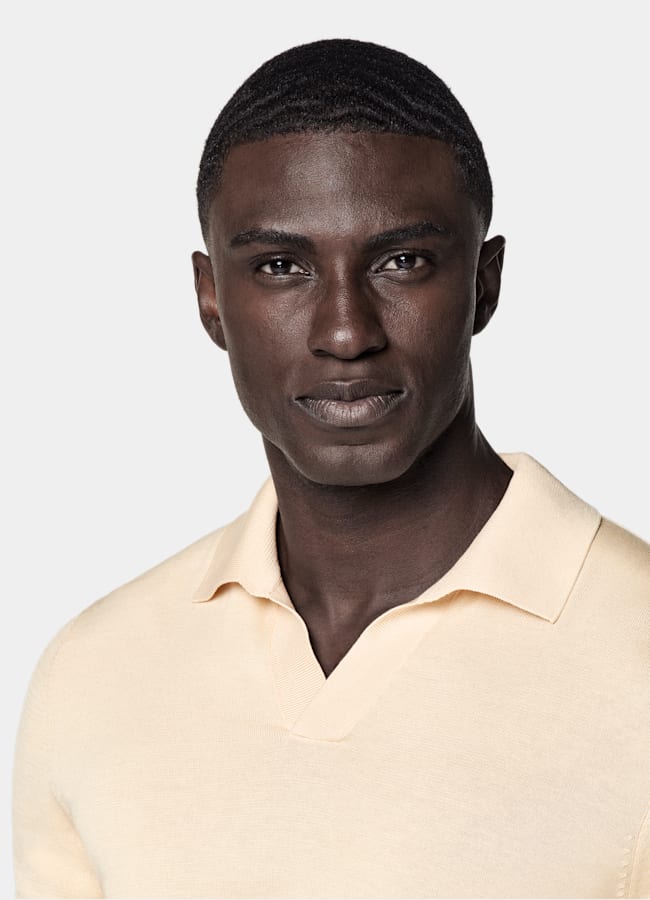 SUITSUPPLY Cotton Silk Light Yellow Buttonless Polo