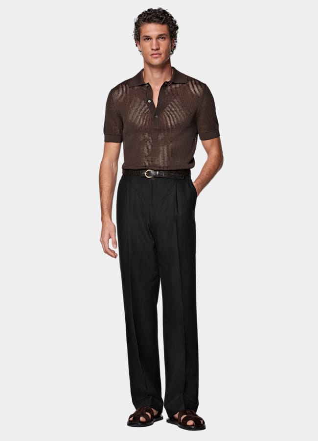 SUITSUPPLY Cotone e seta Maglietta polo marrone in crochet