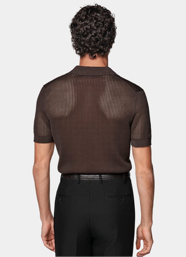 SUITSUPPLY Cotone e seta Maglietta polo marrone in crochet