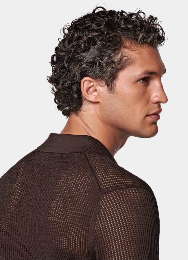 SUITSUPPLY Cotone e seta Maglietta polo marrone in crochet