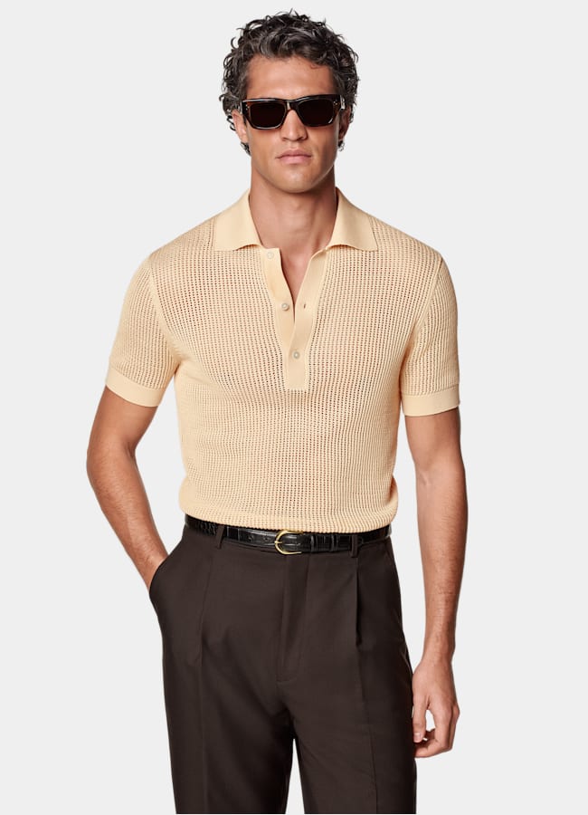SUITSUPPLY Cotton Silk Light Yellow Crochet Polo