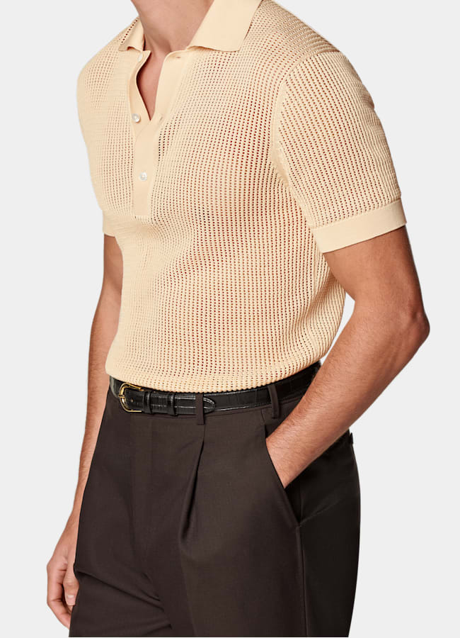 SUITSUPPLY Cotton Silk Light Yellow Crochet Polo