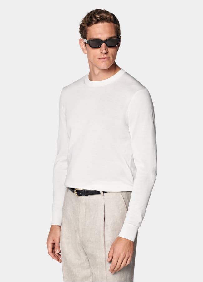 SUITSUPPLY Cotton Silk Off-White Crewneck