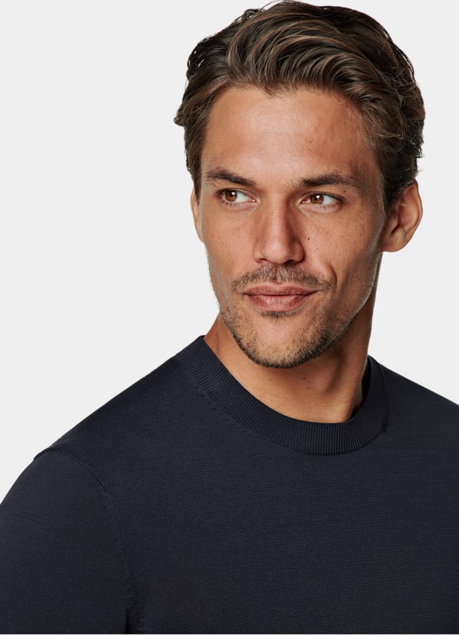 SUITSUPPLY Cotton Silk Navy Crewneck